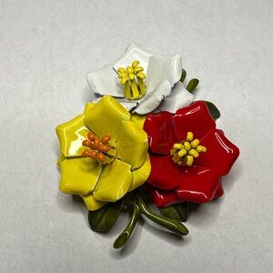 Colorful Metal Floral Brooch Red Yellow White 1960’s